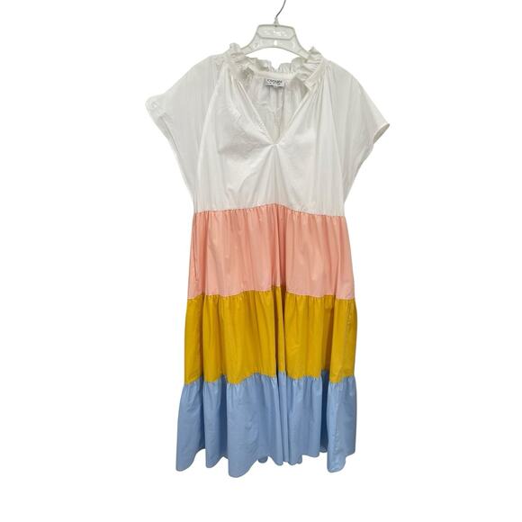 Crosby By Mollie Burch Watts Dress Colorblock Midi Cap Sleeve Size Large - Picture 1 of 11